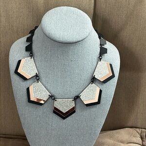 Express Necklace Art Deco Black, Copper 
and Silver Tone Collar Necklace